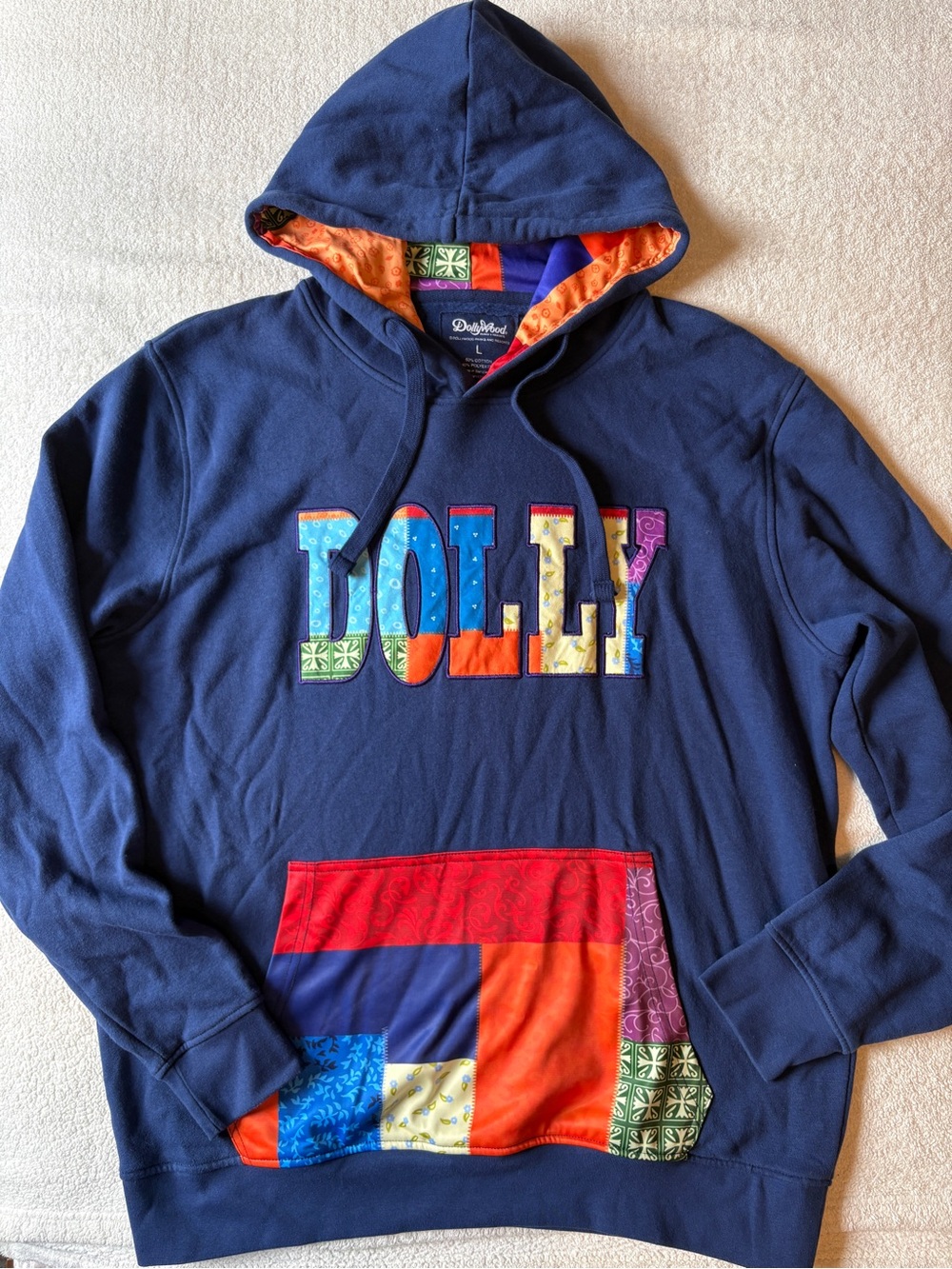 Dollywood Coat of Many Colors Patchwork Hoodie, Size Large